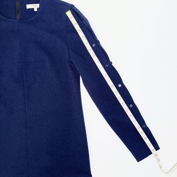 Tibi Structured Crepe Navy Blue Shift Dress Long Studded Sleeves Mini Cocktail 2 - Picture 10 of 14